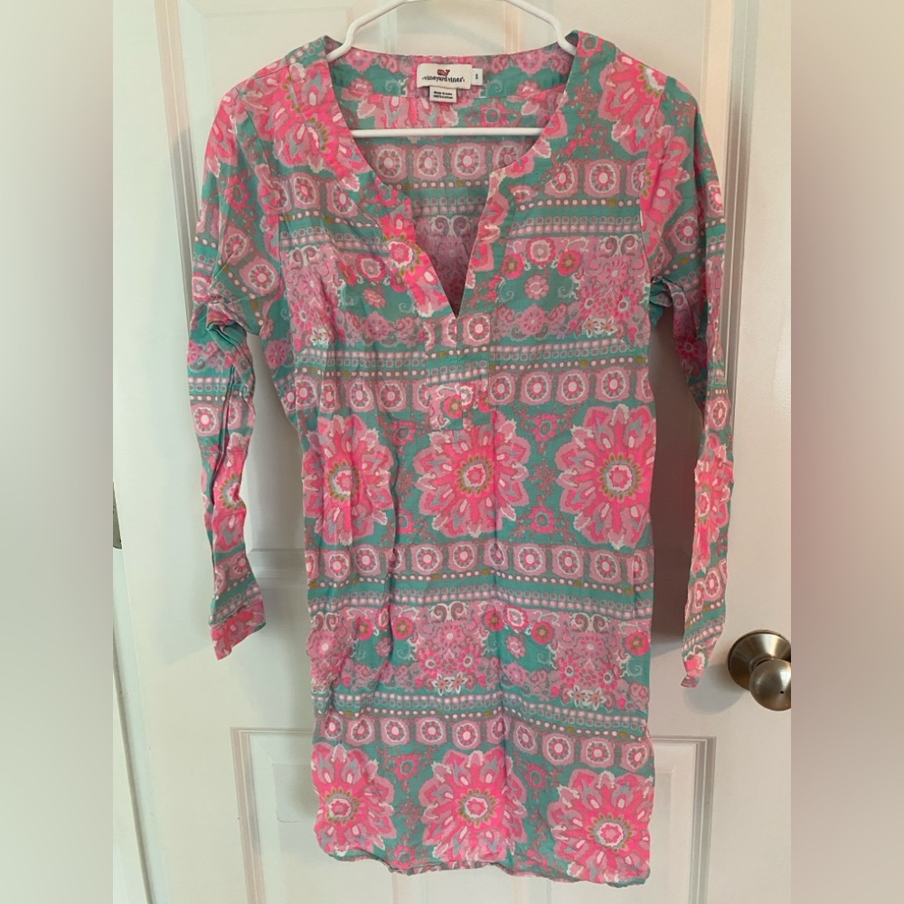 Vineyard Vines Pink and Green Patterned Dress beach cover up size small